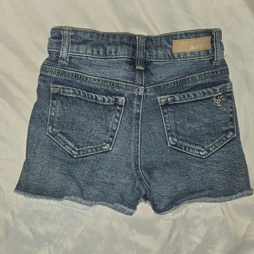 Justice Girl's Blue Distressed Denim Sequin Shorts Size 7